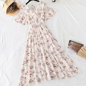 Off white/cream pink floral summer dress